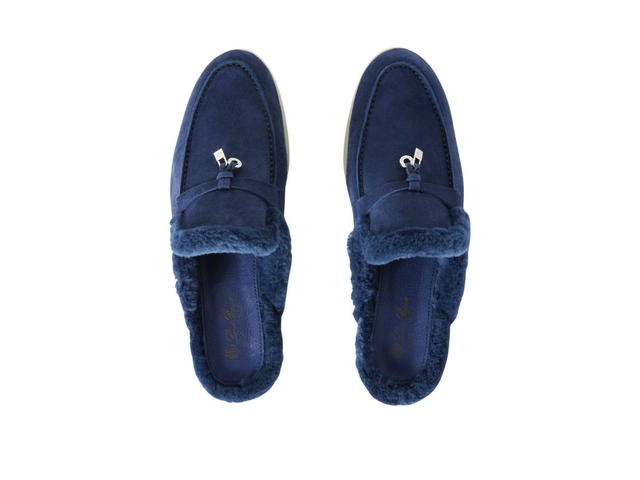 Loro Piana Loro Piana Charms With Soft Fur Walk Babouche Loafers Midnight Blue (W) - view 4