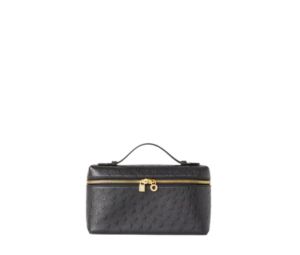 Loro Piana Extra Pocket L19 In Ostrich Leather With Golden Metal Hardware Black