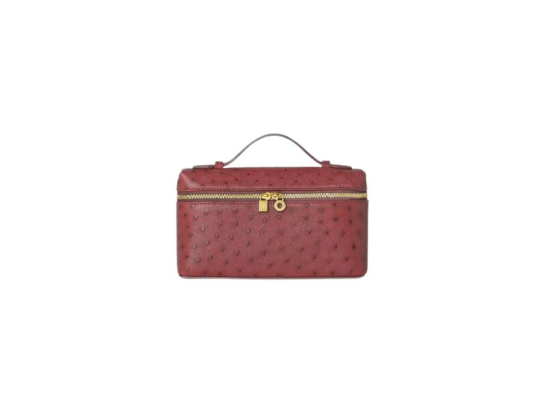 Loro Piana Loro Piana Extra Pocket L19 In Ostrich Leather With Golden Metal Hardware Burgundy