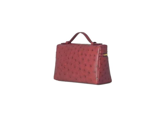 Loro Piana Loro Piana Extra Pocket L19 In Ostrich Leather With Golden Metal Hardware Burgundy - view 2