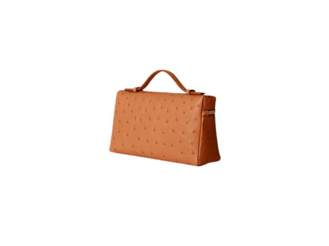 Loro Piana Loro Piana Extra Pocket L19 In Ostrich Leather With Golden Metal Hardware Cognac - view 2