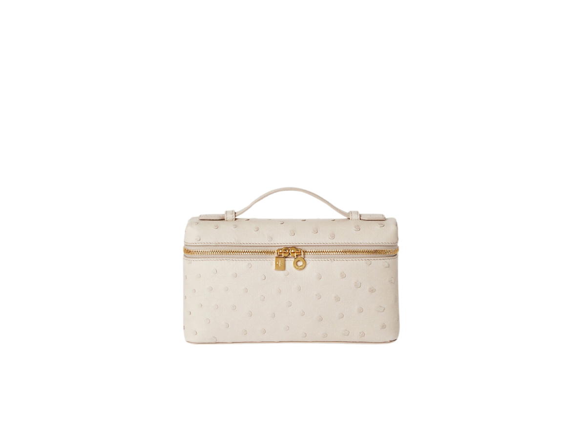 Loro Piana Loro Piana Extra Pocket L19 In Ostrich Leather With Golden Metal Hardware Light Travertine-Sungold