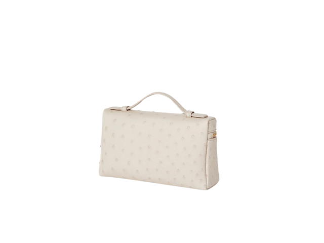Loro Piana Loro Piana Extra Pocket L19 In Ostrich Leather With Golden Metal Hardware Light Travertine-Sungold - view 2