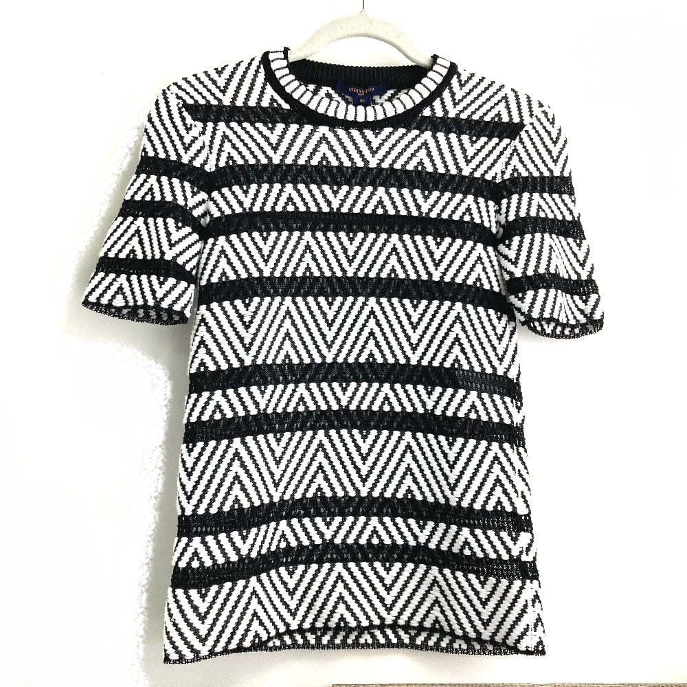 Louis Vuitton LOUIS VUITTON 1A3XJH Chevron stitch Jacquard Pullover tops knit White x Black