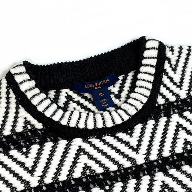 Louis Vuitton LOUIS VUITTON 1A3XJH Chevron stitch Jacquard Pullover tops knit White x Black - view 3