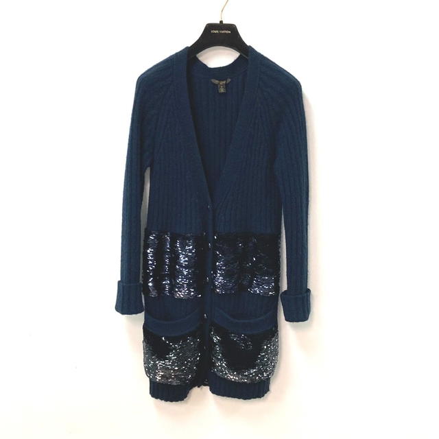 Louis Vuitton LOUIS VUITTON Apparel Outerwear Sequin Long sleeve long cardigan Cashmere Navy - view 2