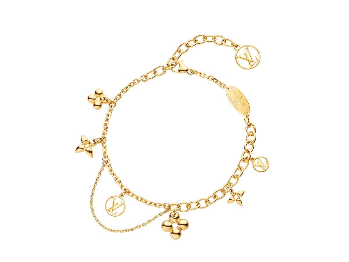 Louis Vuitton Louis Vuitton Blooming Supple Bracelet In Gold-color Metal finish With Monogram Flower Charms