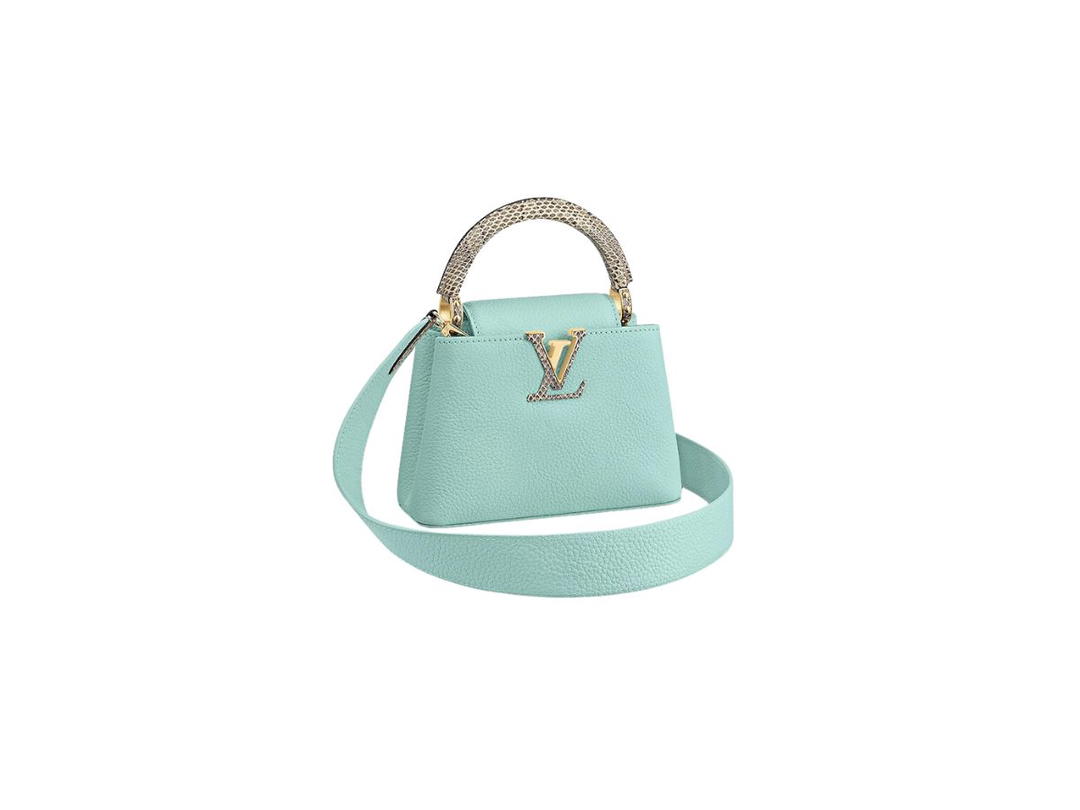 Louis Vuitton Louis Vuitton Capucines Mini In Taurillon Leather With Snakeskin Trim Calfskin Lining Light Gold-Color Hardware Handle Vert D’Eau Green