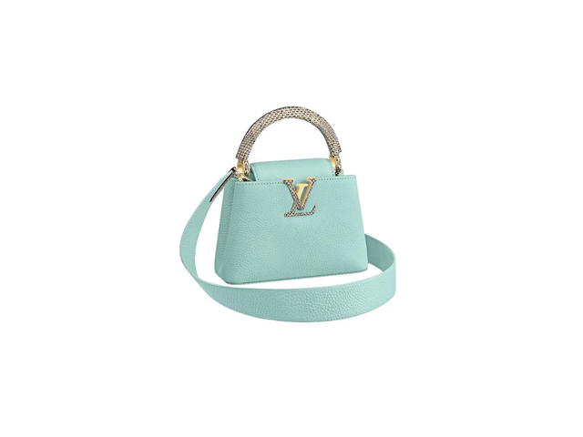 Louis Vuitton Louis Vuitton Capucines Mini In Taurillon Leather With Snakeskin Trim Calfskin Lining Light Gold-Color Hardware Handle Vert D’Eau Green - view 1