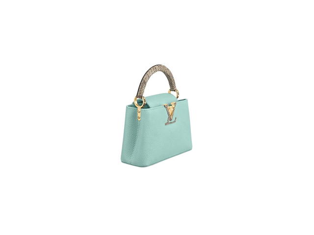 Louis Vuitton Louis Vuitton Capucines Mini In Taurillon Leather With Snakeskin Trim Calfskin Lining Light Gold-Color Hardware Handle Vert D’Eau Green - view 2