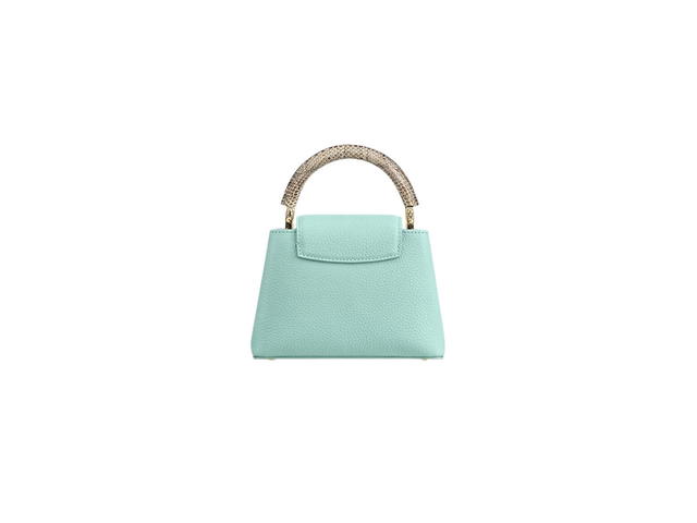 Louis Vuitton Louis Vuitton Capucines Mini In Taurillon Leather With Snakeskin Trim Calfskin Lining Light Gold-Color Hardware Handle Vert D’Eau Green - view 4