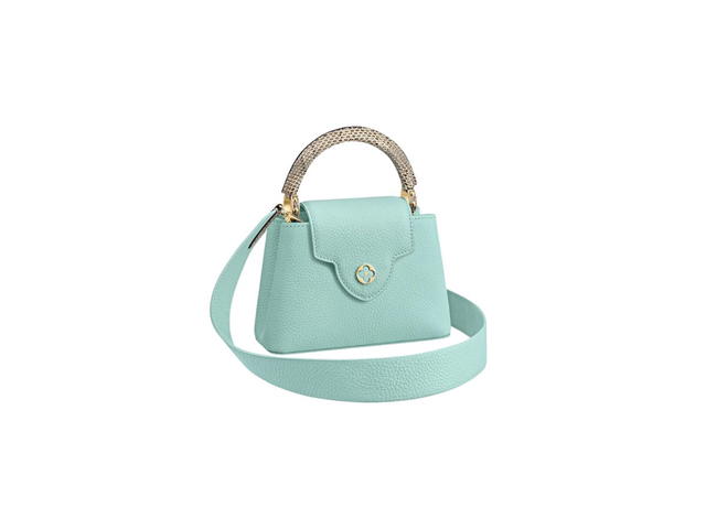 Louis Vuitton Louis Vuitton Capucines Mini In Taurillon Leather With Snakeskin Trim Calfskin Lining Light Gold-Color Hardware Handle Vert D’Eau Green - view 5
