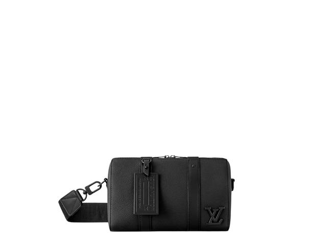 Louis Vuitton Louis Vuitton City Keepall Bag In Black Grained Calfskin Aerogram Leather With Black Hardware - view 1