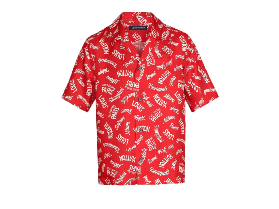 Louis Vuitton Louis Vuitton City Logo Printed Silk Hawaiian Shirt Red