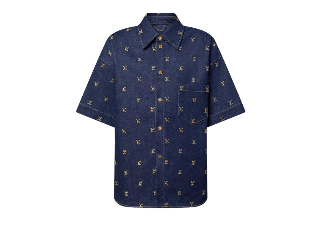 Louis Vuitton Louis Vuitton Embroidered Signature Short-Sleeved Denim Shirt Indigo