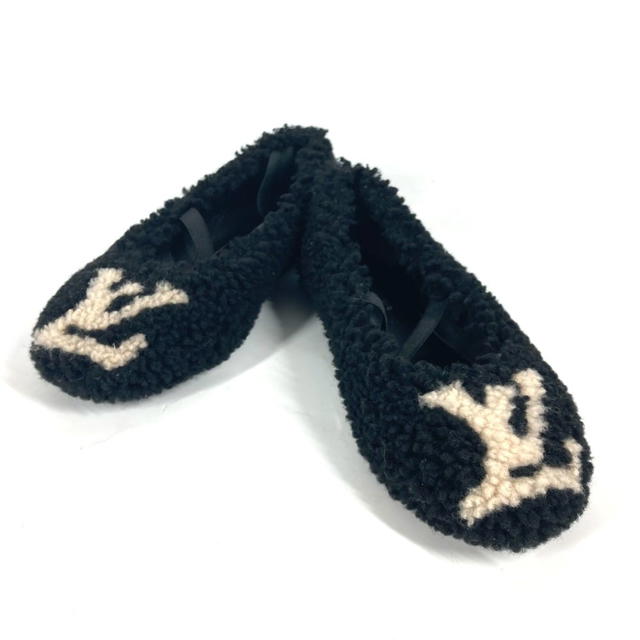 Louis Vuitton LOUIS VUITTON Fur LV logo Flat shoes, shoes, flats pumps fur Black/Beige - view 2