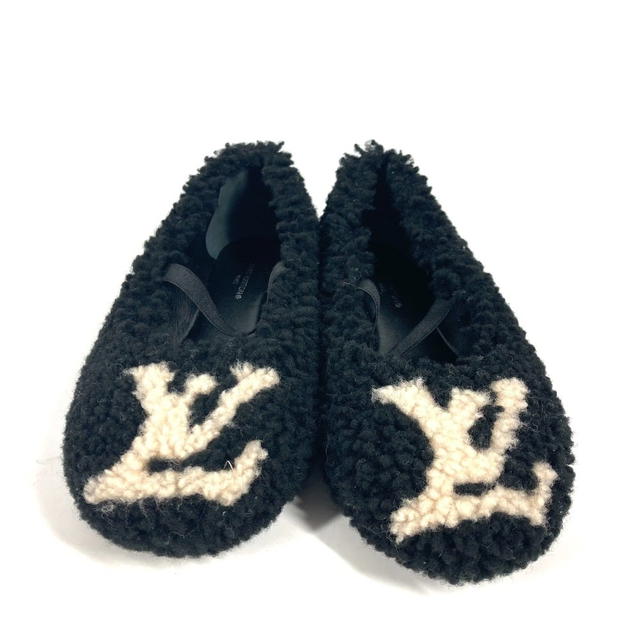 Louis Vuitton LOUIS VUITTON Fur LV logo Flat shoes, shoes, flats pumps fur Black/Beige - view 3