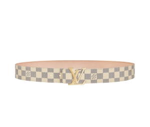 Buy Louis Vuitton Initials Damier Azur Belt 40MM In Canvas And Leather With Shiny Golden LV Buckle at Sasom – Authentic and Ready to Ship