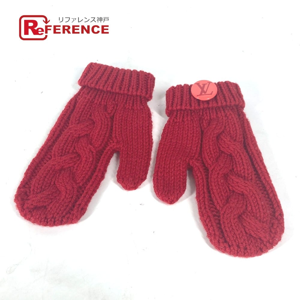 Louis Vuitton LOUIS VUITTON logo Mitten accessories with badge gloves wool Red