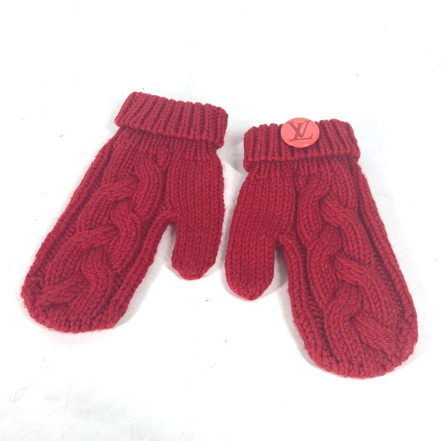 Louis Vuitton LOUIS VUITTON logo Mitten accessories with badge gloves wool Red - view 2