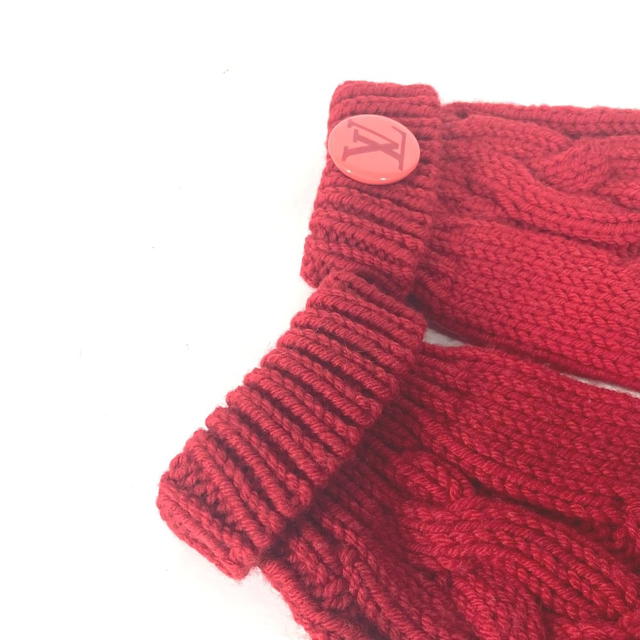 Louis Vuitton LOUIS VUITTON logo Mitten accessories with badge gloves wool Red - view 3