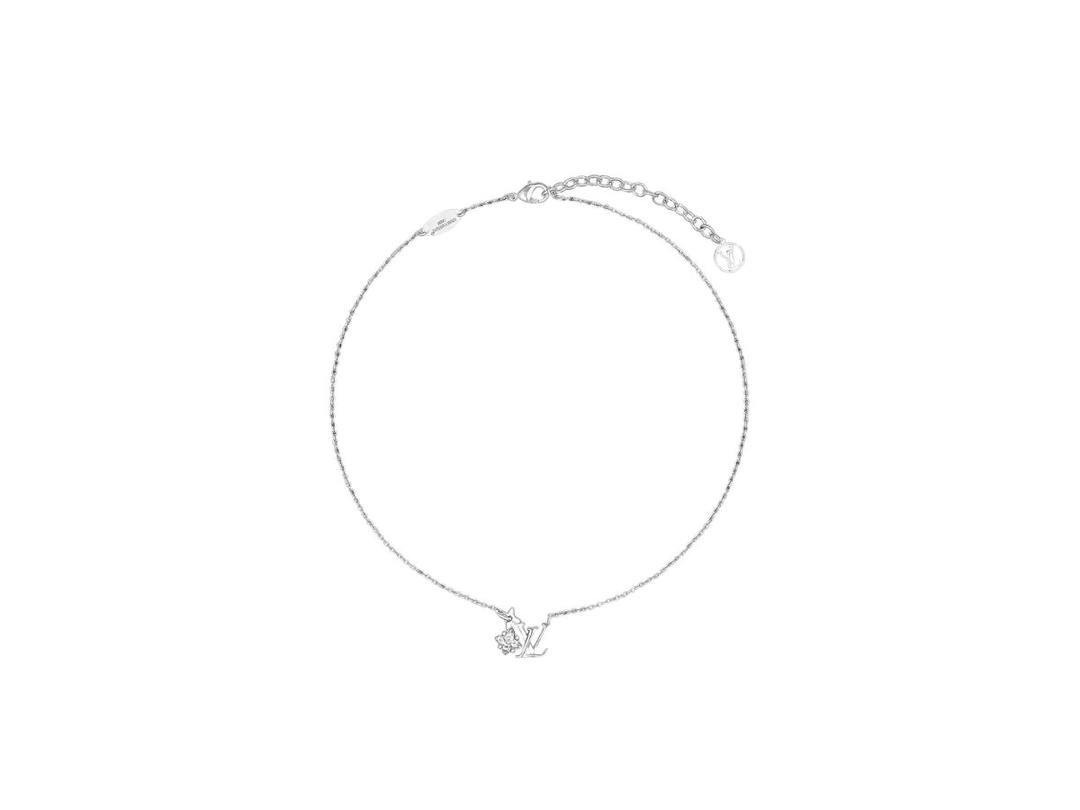 Louis Vuitton Louis Vuitton Loulougram Necklace In Palladium-Color Metal With Two Monogram Flowers