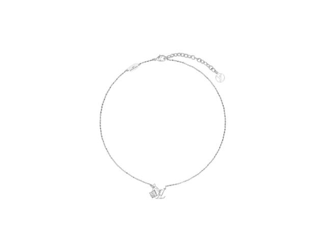 Louis Vuitton Louis Vuitton Loulougram Necklace In Palladium-Color Metal With Two Monogram Flowers - view 1