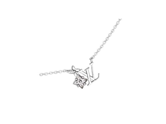 Louis Vuitton Louis Vuitton Loulougram Necklace In Palladium-Color Metal With Two Monogram Flowers - view 2