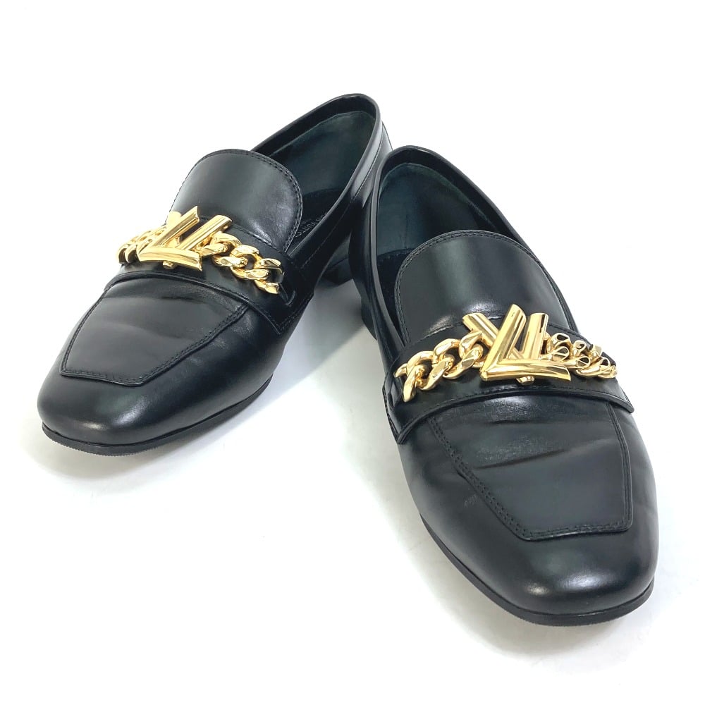 Louis Vuitton LOUIS VUITTON LV Chain logo Flat shoes loafers Leather Black/Gold