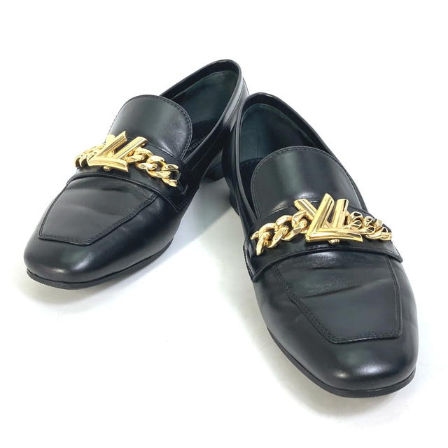 Louis Vuitton LOUIS VUITTON LV Chain logo Flat shoes loafers Leather Black/Gold - view 1