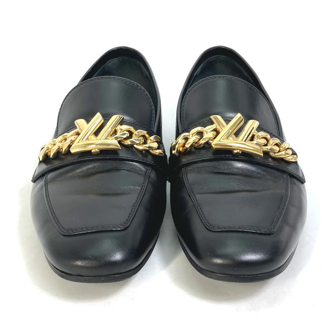 Louis Vuitton LOUIS VUITTON LV Chain logo Flat shoes loafers Leather Black/Gold - view 2