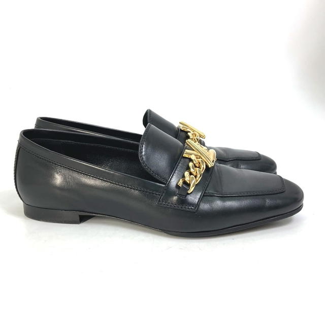 Louis Vuitton LOUIS VUITTON LV Chain logo Flat shoes loafers Leather Black/Gold - view 4