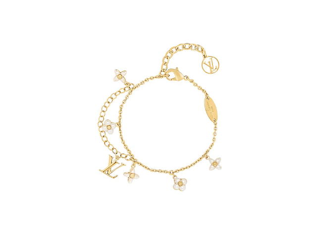 Louis Vuitton Louis Vuitton Floragram Bracelet In Metal With Gold-Color Finish And White Resin Beads Monogram Flowers - view 1