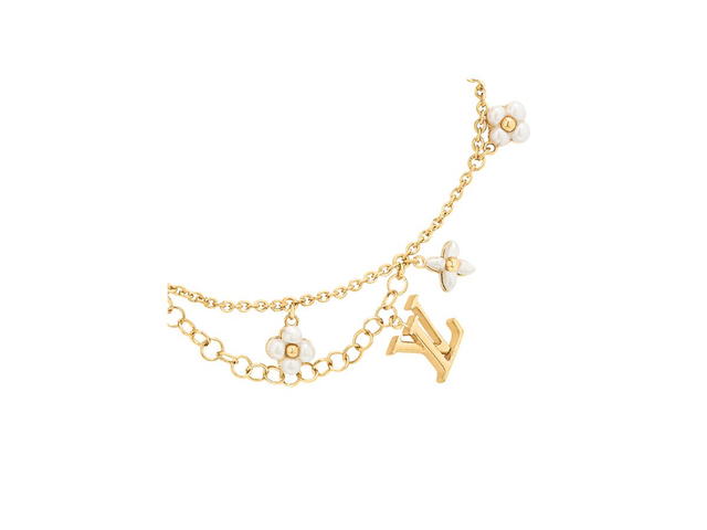 Louis Vuitton Louis Vuitton Floragram Bracelet In Metal With Gold-Color Finish And White Resin Beads Monogram Flowers - view 3