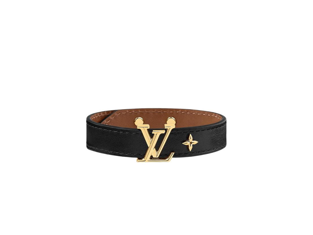 Louis Vuitton Louis Vuitton LV Iconic Bracelet In Leather With Metal Gold-Color Finish Black