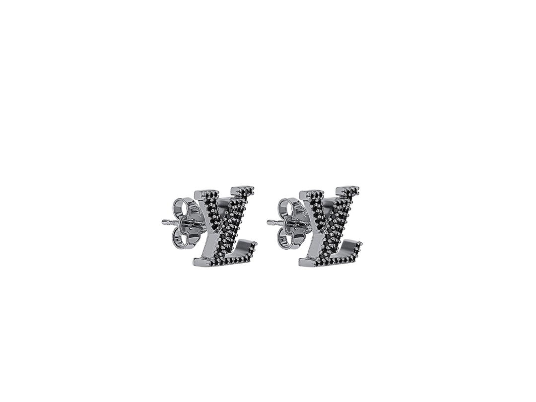 Louis Vuitton Louis Vuitton LV Iconic Earrings In Black Color Metal With Crystal Jet Black