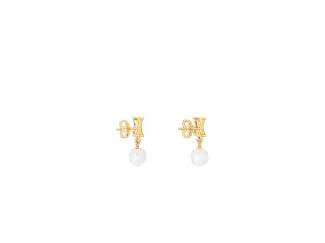 Louis Vuitton Louis Vuitton LV Iconic Louisa Earrings In Metal Gold-Color Finish With White Resin Pearls - view 3