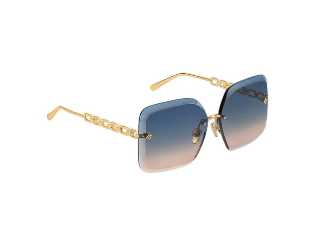 Louis Vuitton Louis Vuitton LV Jewel Square Sunglasses In Chain Signature-Gold-Toned Hardware Frame With Gradient Blue-Orange Lenses - view 2