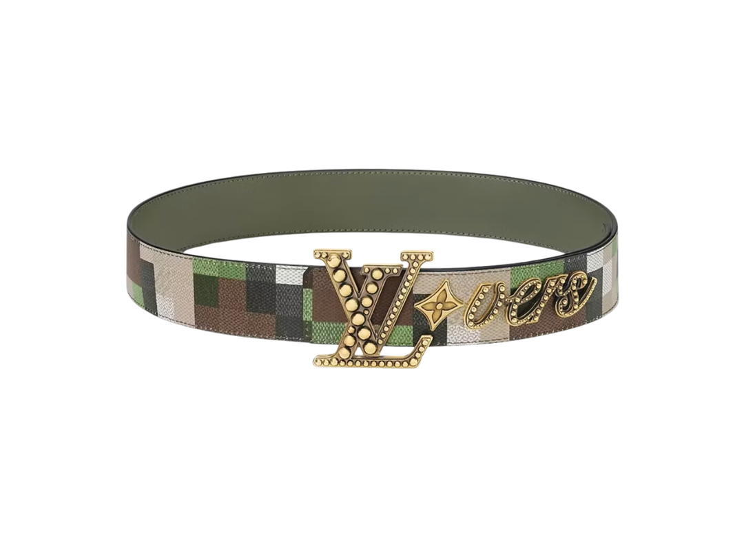 Louis Vuitton Louis Vuitton LV Lovers 40mm Belt In Damoflage Calf Leather With Gold-Colour Hardware Green-Brown Damoflage