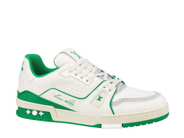 Louis Vuitton Louis Vuitton LV Trainer Sneaker In Grained Calf Leather With LV Initials Green - view 1