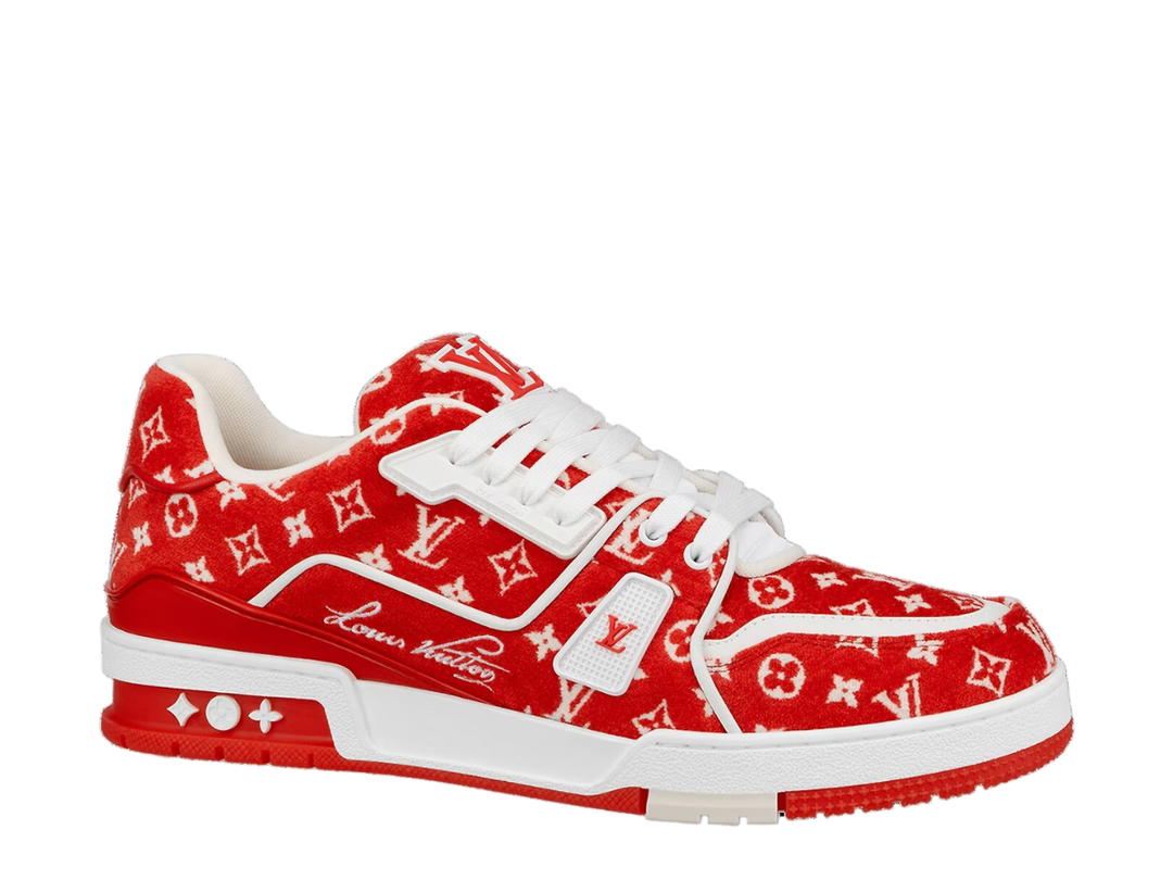 Louis Vuitton Louis Vuitton LV Trainer Sneaker In Red Monogram Textile-Rubber Outsole With LV Initials
