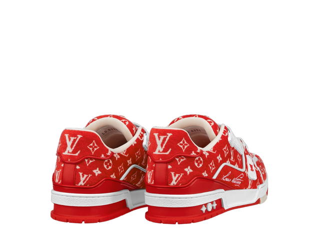 Louis Vuitton Louis Vuitton LV Trainer Sneaker In Red Monogram Textile-Rubber Outsole With LV Initials - view 2