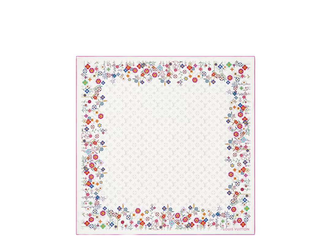 Louis Vuitton Louis Vuitton x Takashi Murakami Monogram Superflat Flowers Square 90 White