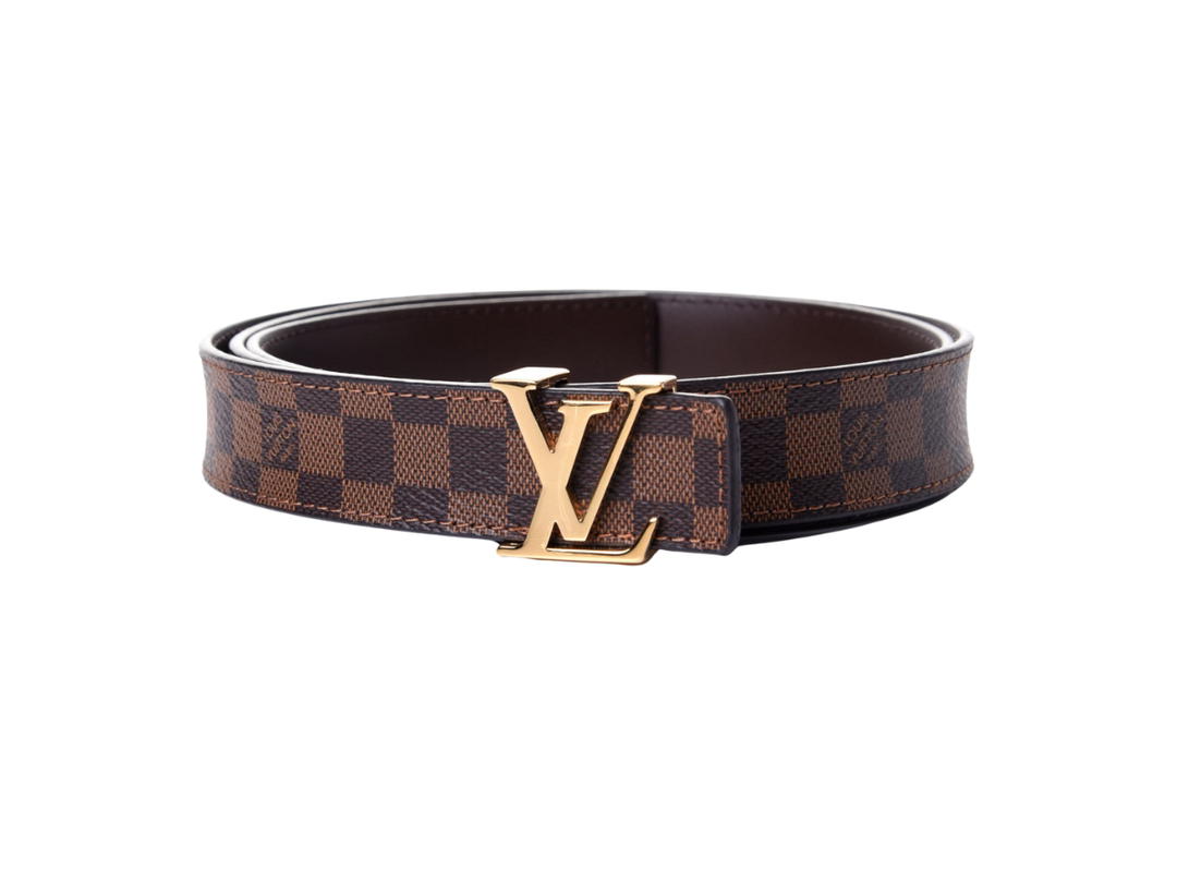 Louis Vuitton Louis Vuitton Mini Damier Ebene Lv Initiales 25MM Belt In Damier Canvas Strap With Calf Leather Lining And Gold Tone Hardware Brown