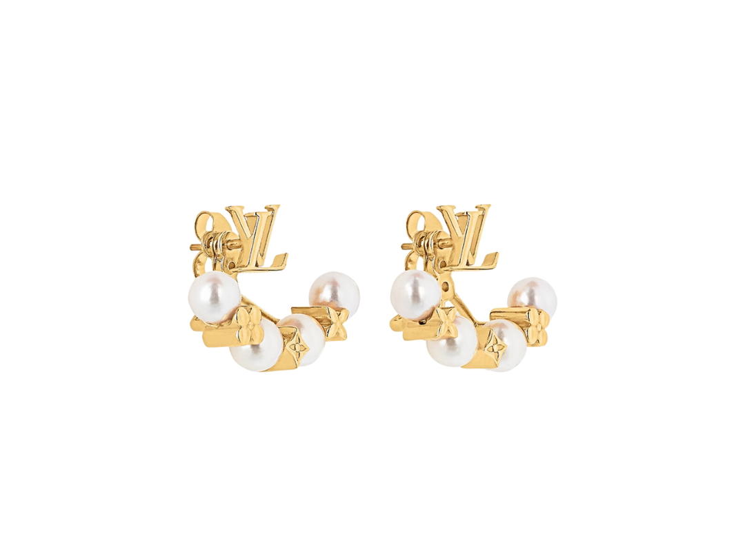 Louis Vuitton Louis Vuitton Minigram Pearls Earrings In Gold-Color Finish Metal With Monogram Flower-Pearl Pendants
