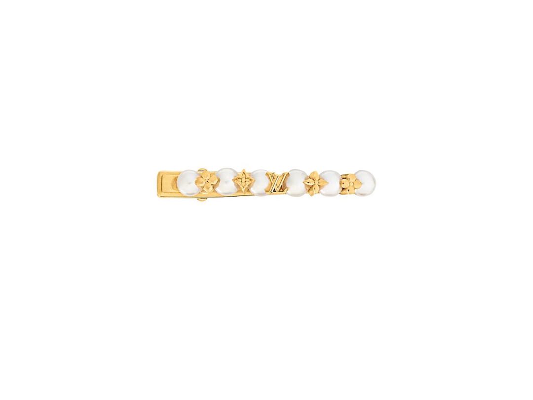 Louis Vuitton Louis Vuitton Minigram Pearls Hairclip In Metal With Gold-Color Finish White Resin Pearls And Steel