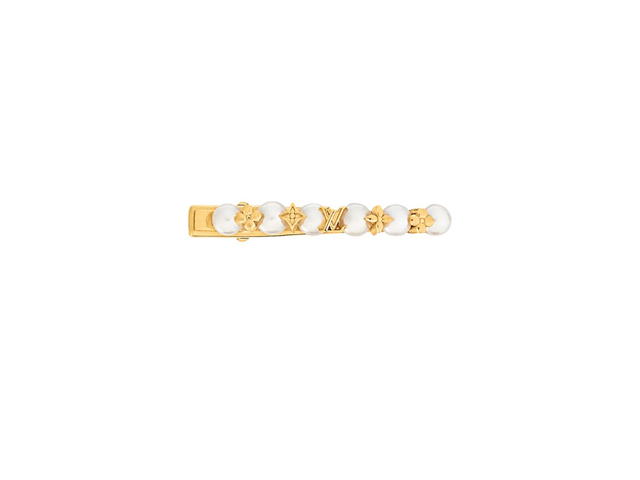 Louis Vuitton Louis Vuitton Minigram Pearls Hairclip In Metal With Gold-Color Finish White Resin Pearls And Steel - view 1