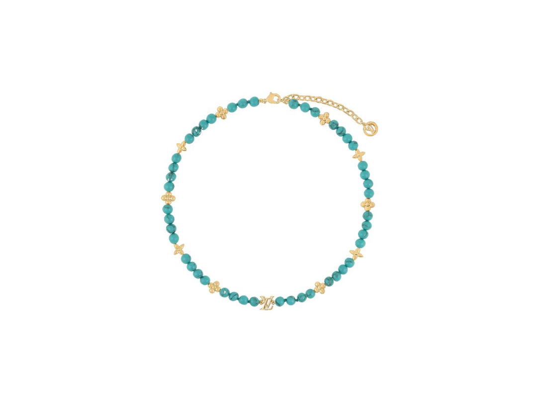 Louis Vuitton Louis Vuitton My LV Pearl Necklace In Gold-Tone Metal With Turquoise Resin Pearls