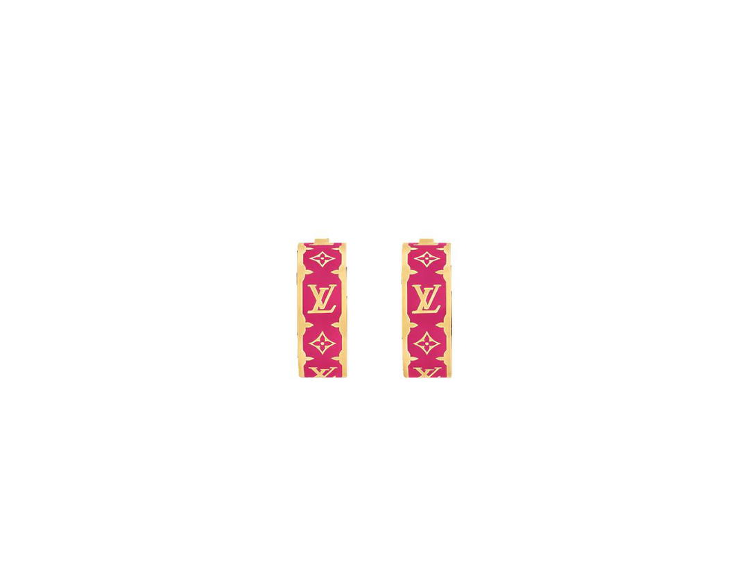Louis Vuitton Louis Vuitton Nanogram Enamel Earrings In Gold-Tone Metal With Fuchsia Enamel
