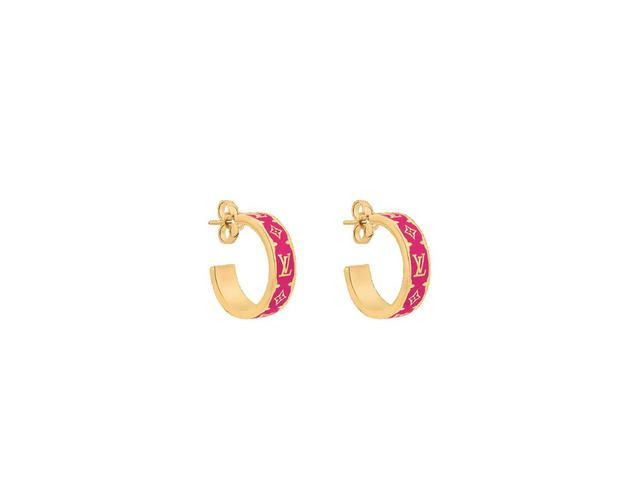 Louis Vuitton Louis Vuitton Nanogram Enamel Earrings In Gold-Tone Metal With Fuchsia Enamel - view 2